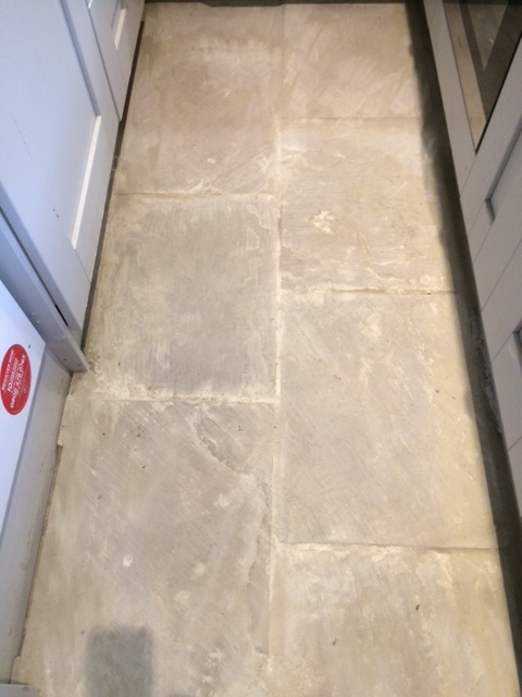 Indian Fossil Stone floor Before Cleaning in Skipton