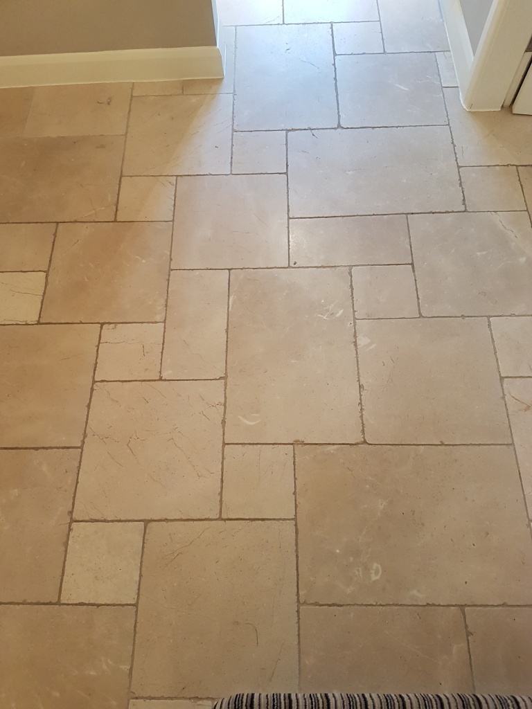 Cream Limestone Floor Tiles Before Cleaning Ilkley