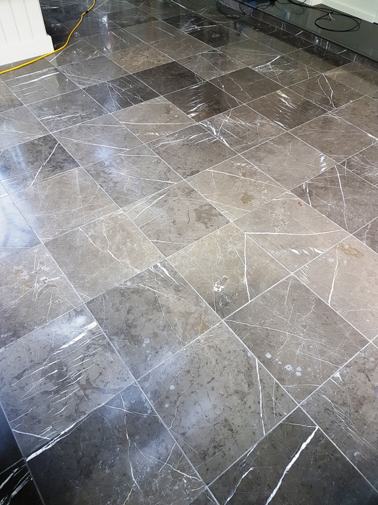 Black Carrara Marble Orangery floor Harrogate Before Polishing
