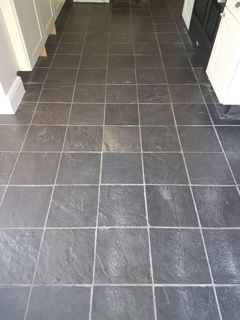 Slate Tiled Kitchen Floor York Before Cleaning