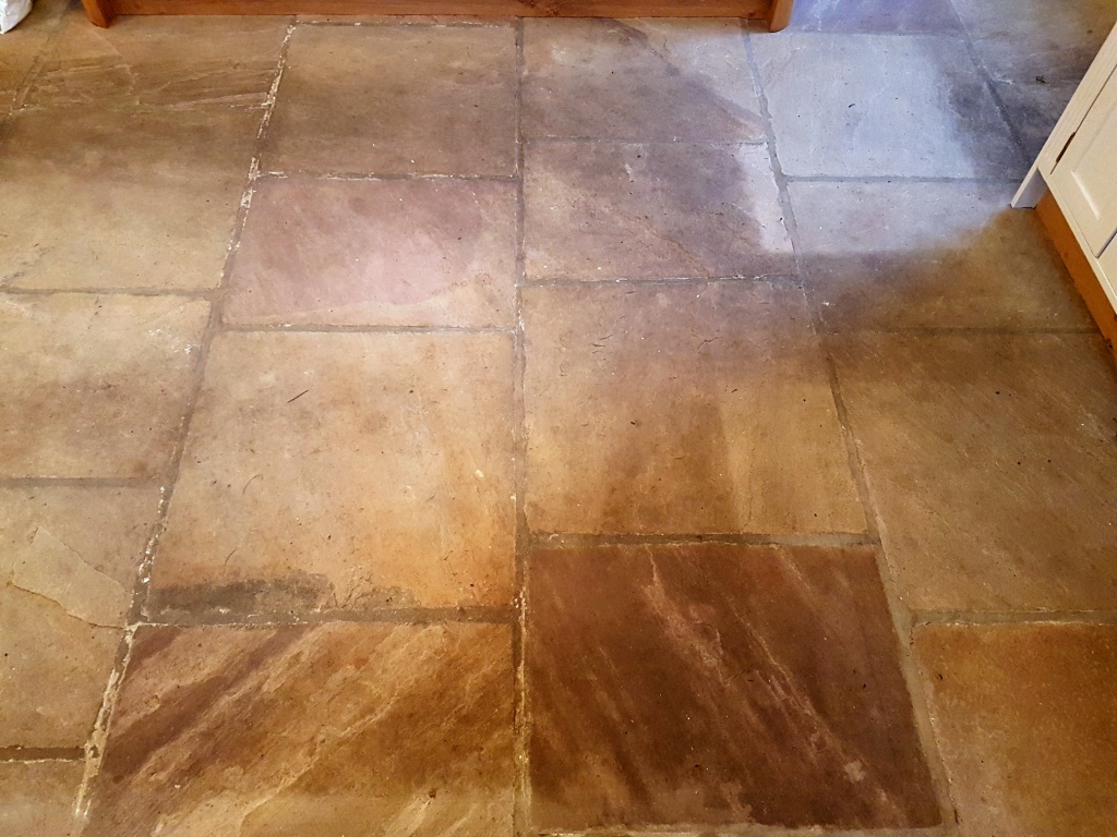 Indian Fossil Sandstone Floor Thirsk Before Cleaning