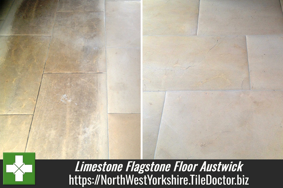 Limestone Flagstone Floor Cleaned and Polished in Austwick