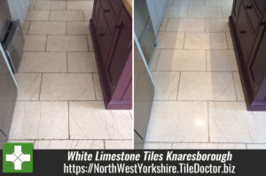 Dirty White Limestone Tiles Restored Through Burnishing in Knaresborough