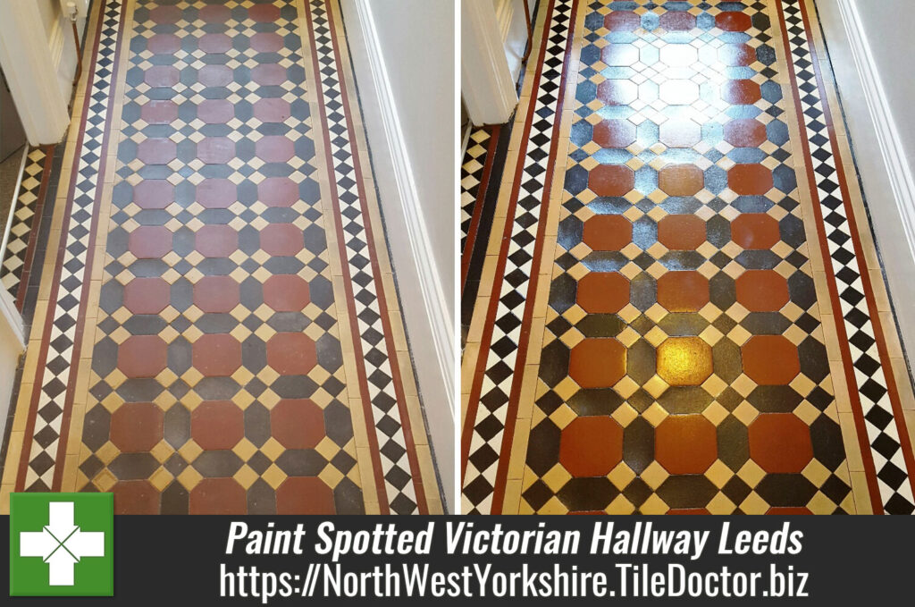 Paint Spotted Victorian Tiled Hallway Deep Cleaned in Leeds