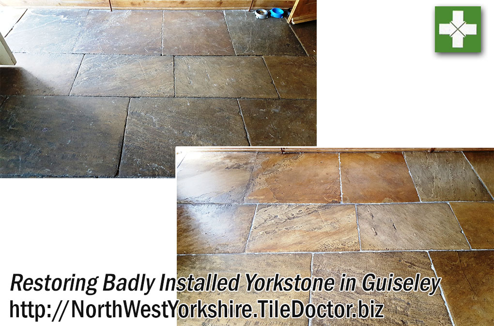 Yorkstone Tiled Floor Before and After Restoration in Guiseley