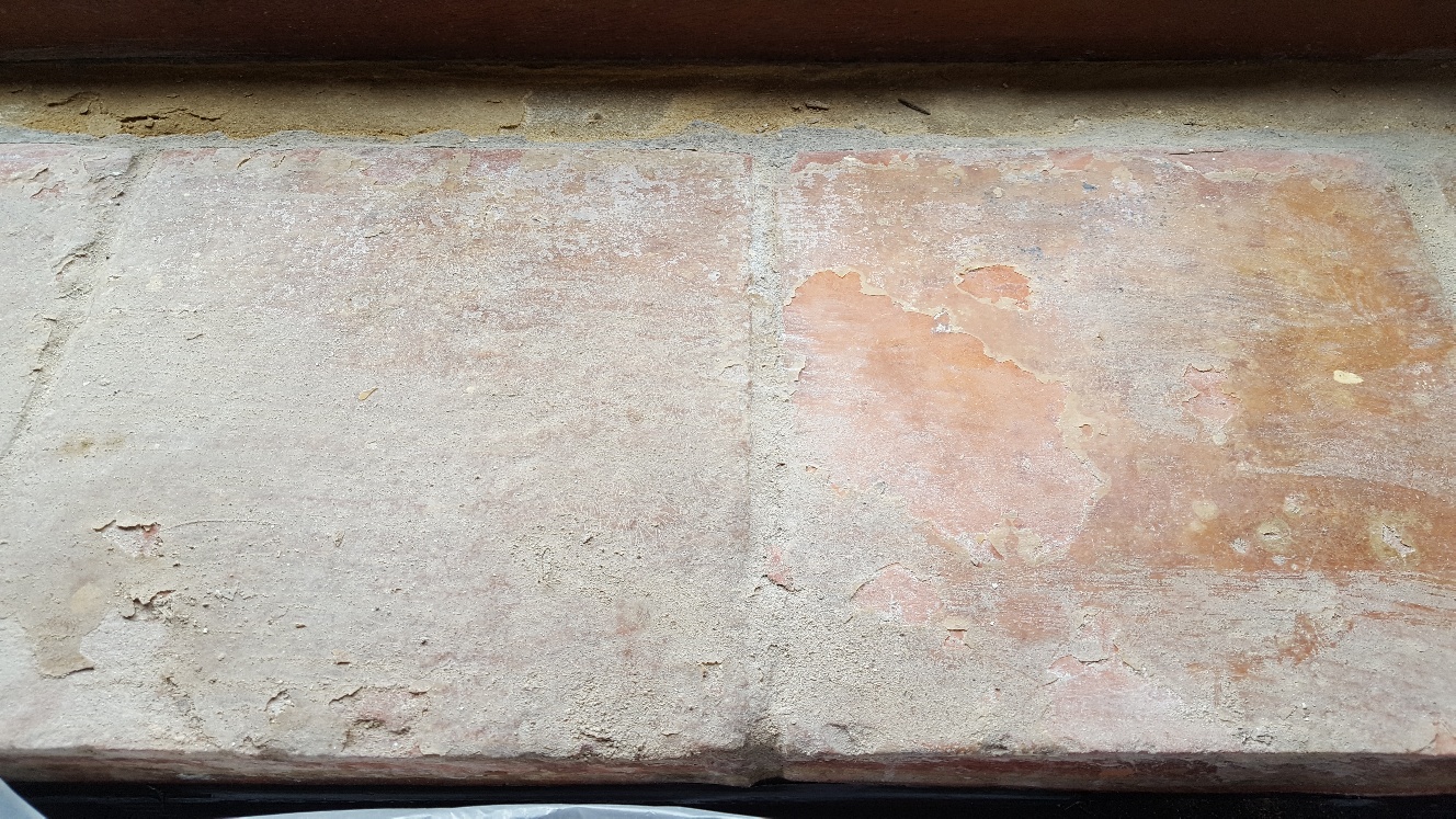 Catalan Terracotta Window Sill Sherburn in Elmet Before Cleaning