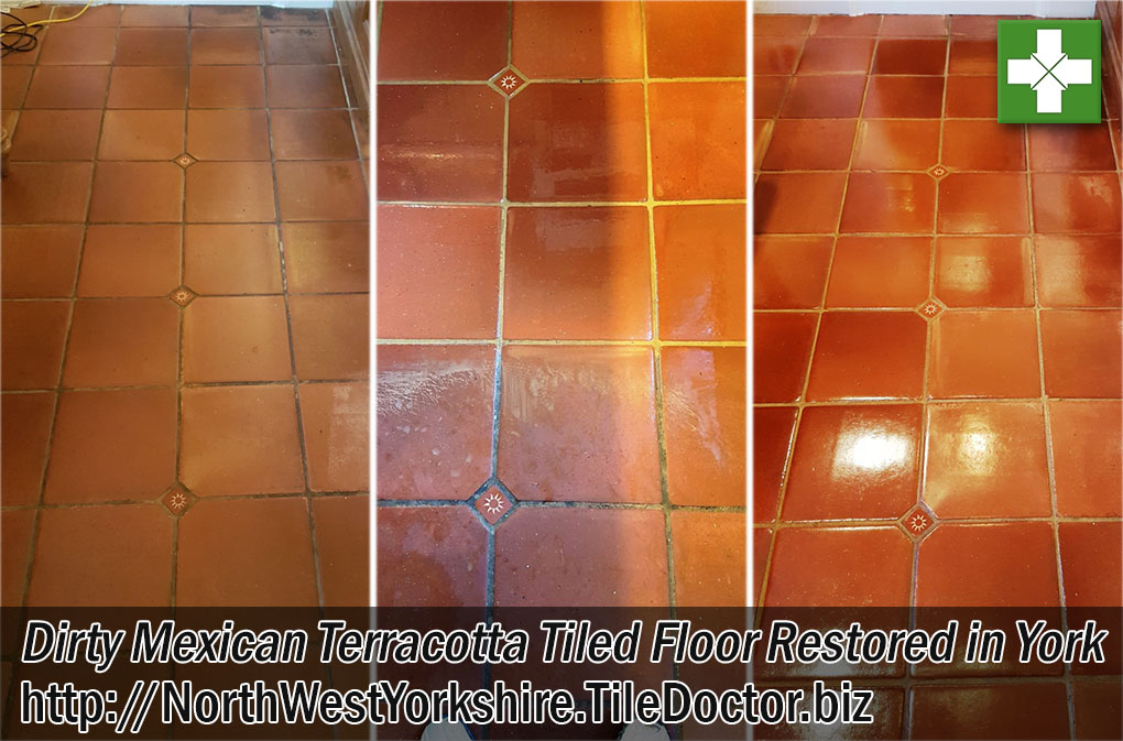 Mexican Terracotta Floor Before and After Restoration in York