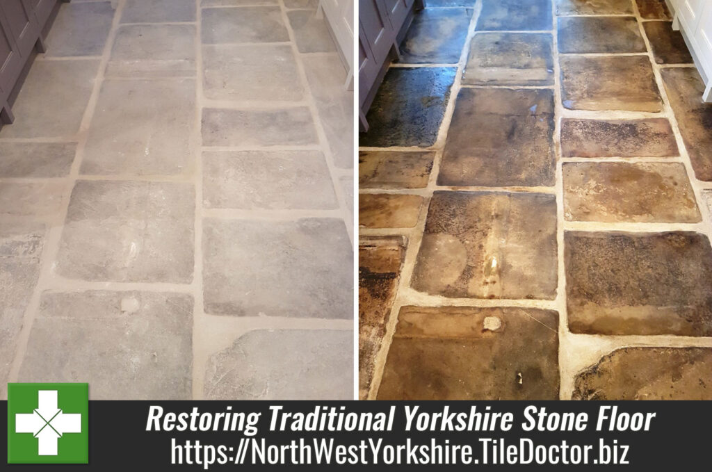 Cleaning and restoring a traditional Yorkshire Stone floor