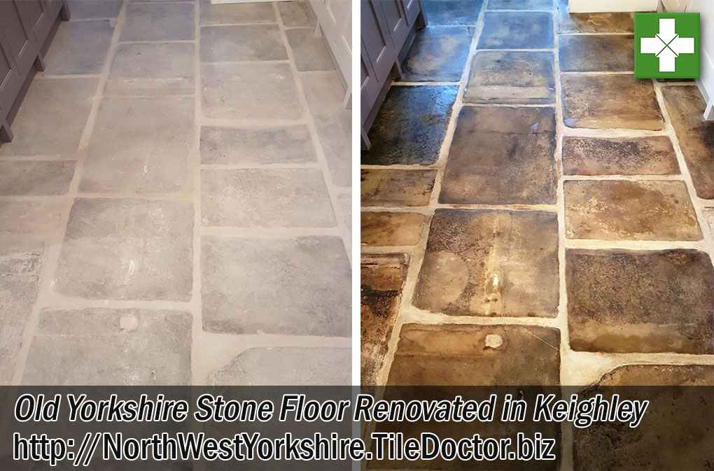 Old Sandstone Tiled Floor Before and After Renovation Keighley