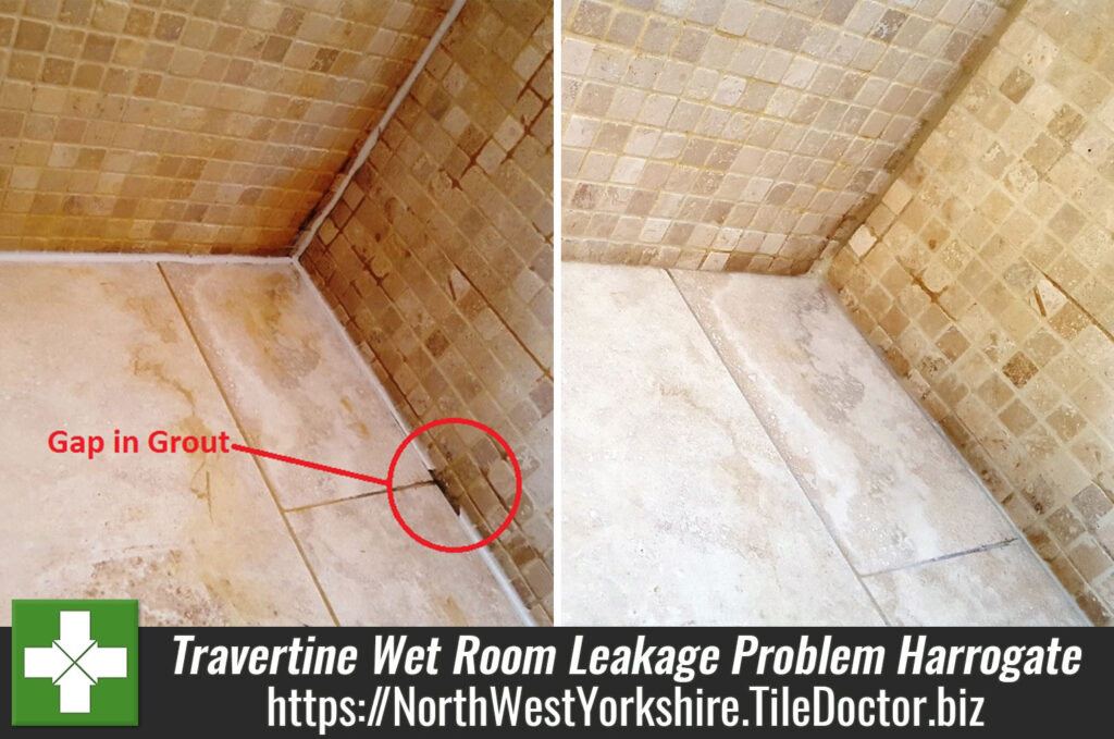 Travertine Wet Room with Leakage Problem Restored in Harrogate