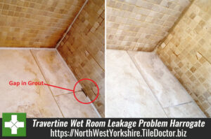 Travertine Wet Room with Leakage Problem Restored in Harrogate