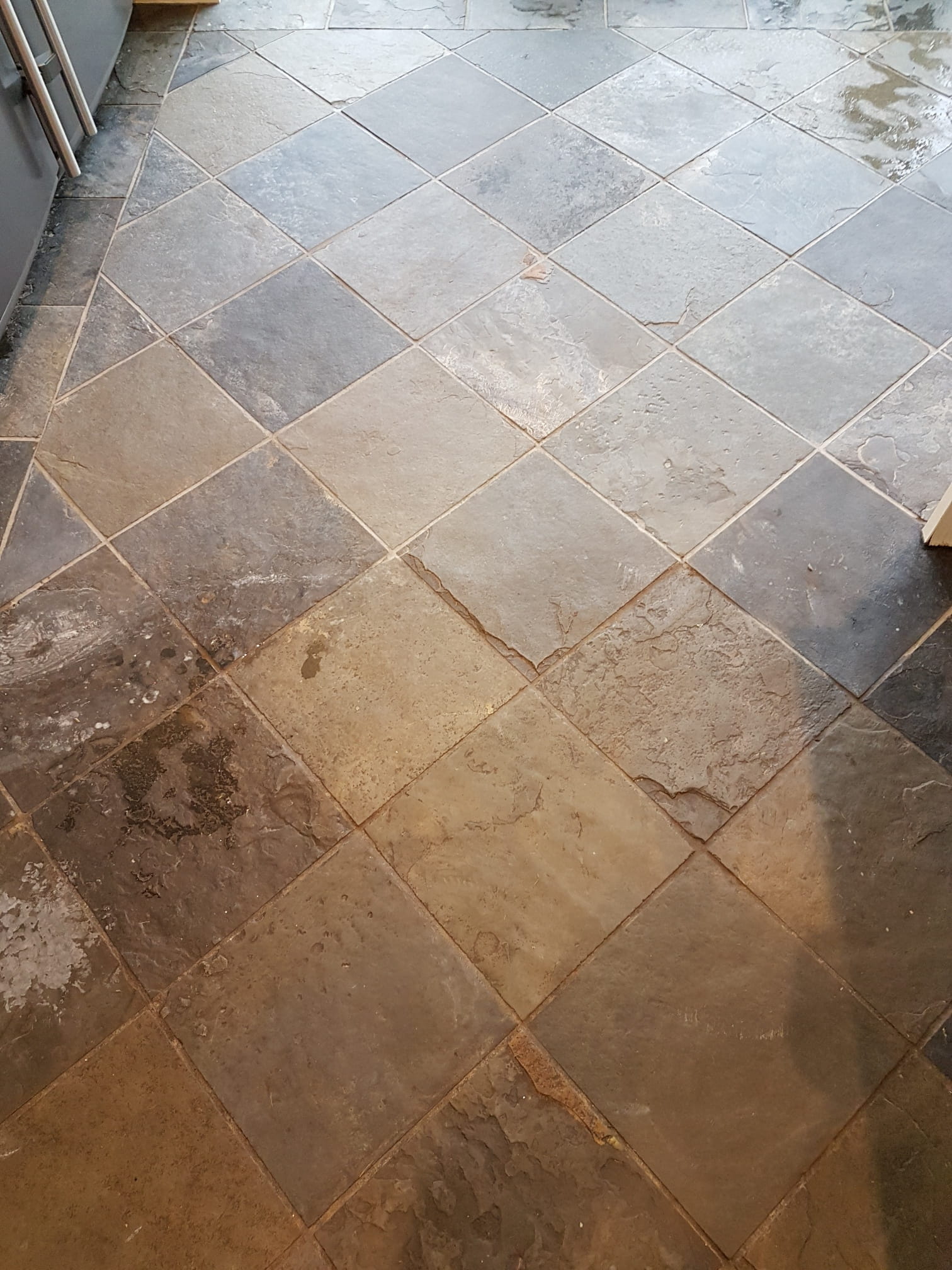 Slate Floor Before Cleaning Harrogate Kitchen