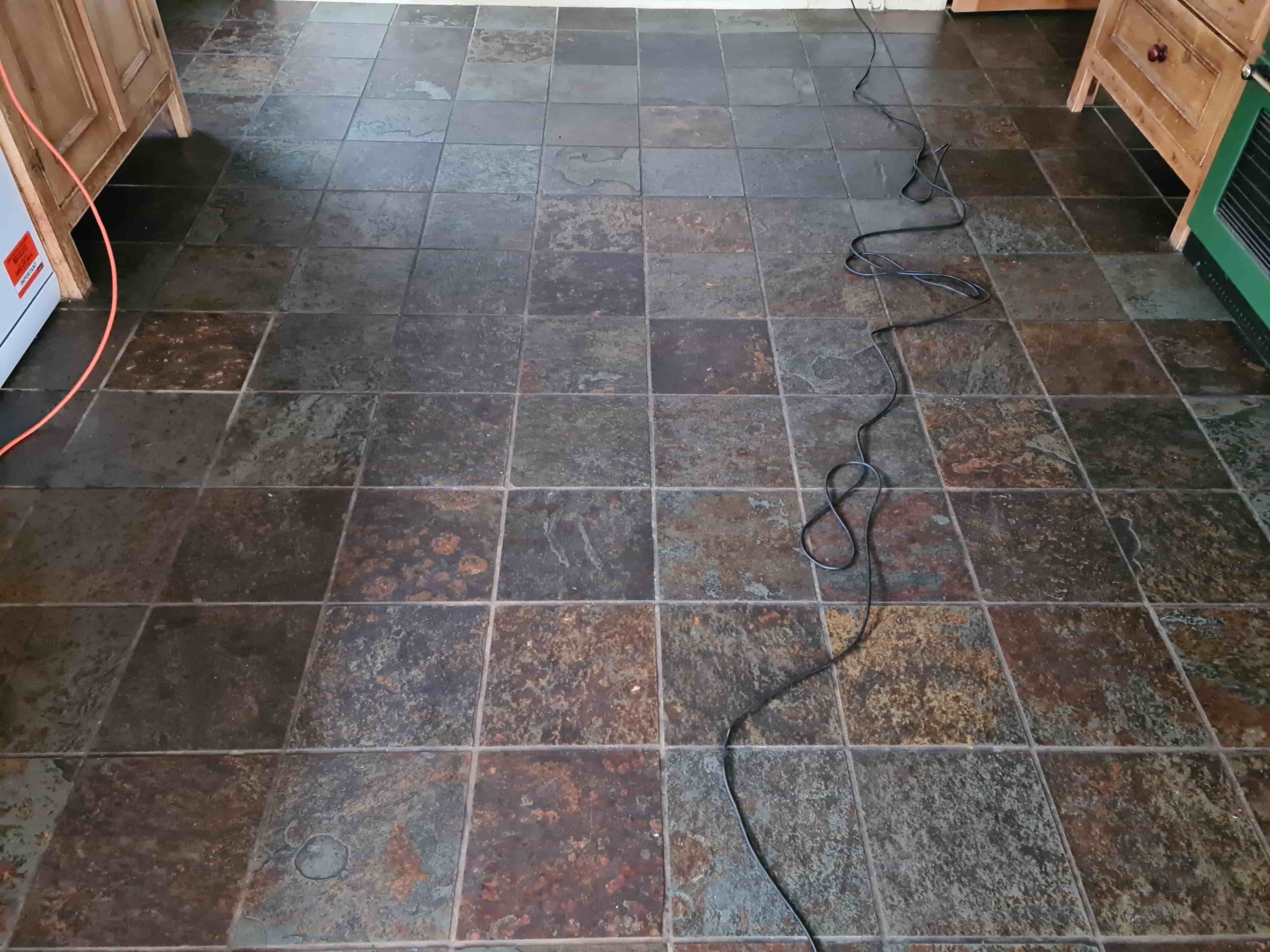 Multi-Coloured Chinese Slate Floor Before Cleaning Harrogate