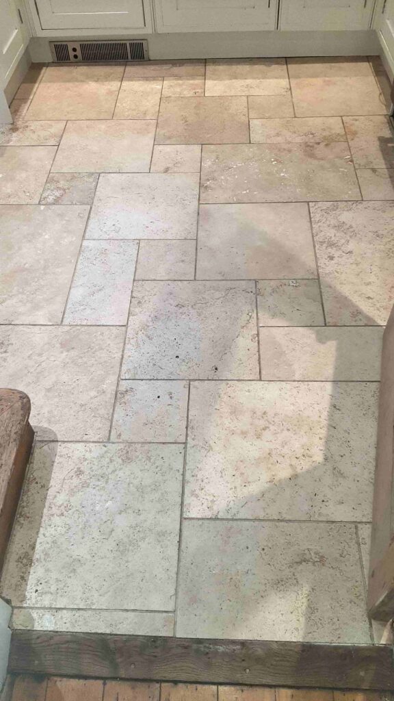 Limestone Kitchen Floor Before Cleaning Brighouse