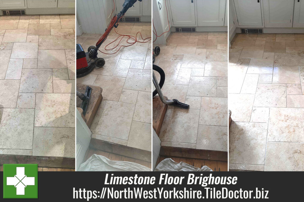 Limestone Kitchen Floor Cleaned and Sealed Brighouse
