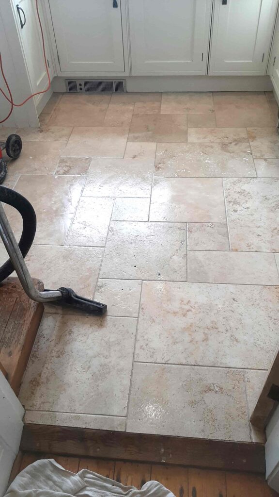 Limestone Kitchen Floor During Cleaning Brighouse