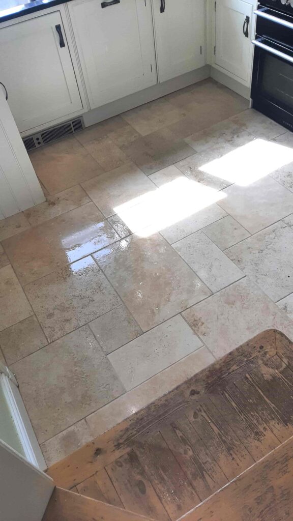 Limestone Kitchen Floor During Cleaning Brighouse