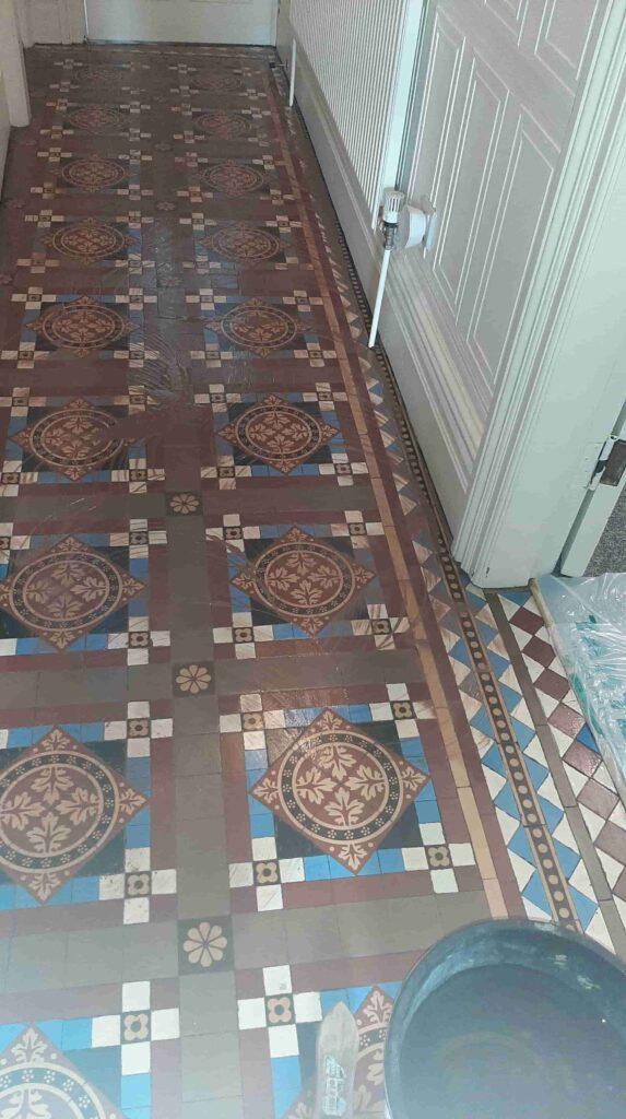 Victorian Tiled Hallway Floor During Cleaning Bingley