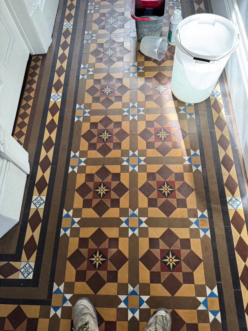 160 Year Old Encaustic Tiled Victorian floor Before Cleaning York 160 Year Old Encaustic Tiled Victorian floor Before Cleaning York