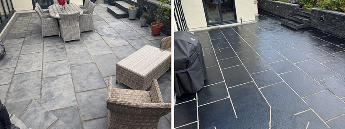 Restoring a Cement-Stained Black Slate Patio in Bedale